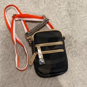 Sondra Roberts Black and Tan Camouflage Crossbody Bag